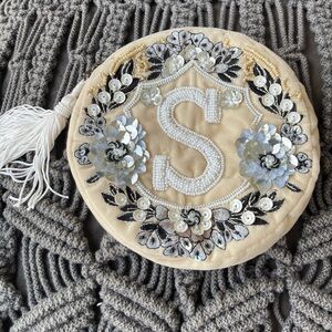 Anna Harlow Russo X Anthropologie Embellished S Velvet Monogram Pouch Ba…